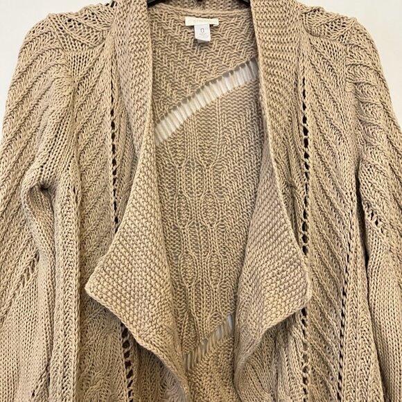Chico's Womens Tan Draped Waterfall Cardigan Sweater Open Knit Size 0 = US Small - Picture 2 of 7